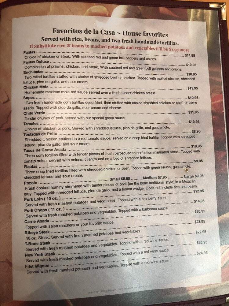 El Palmar Restaurant - Delano, CA menu_pic