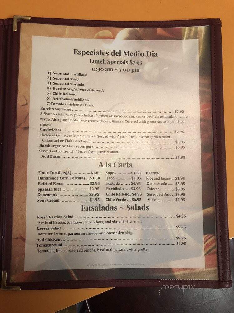 El Palmar Restaurant - Delano, CA menu_pic