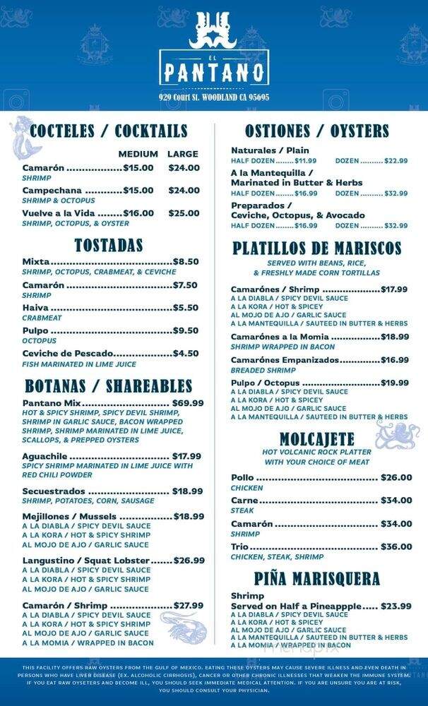 El Pantano Marisqueria - Woodland, CA menu_pic
