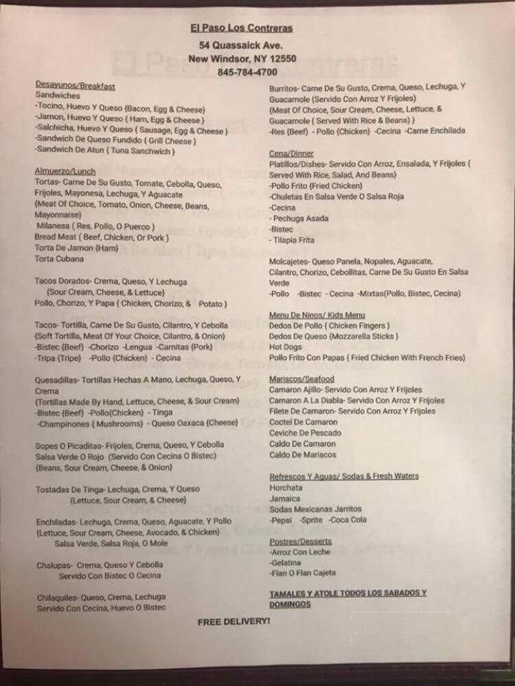 El Paso Los Contreras Restaurant - New Windsor, NY menu_pic