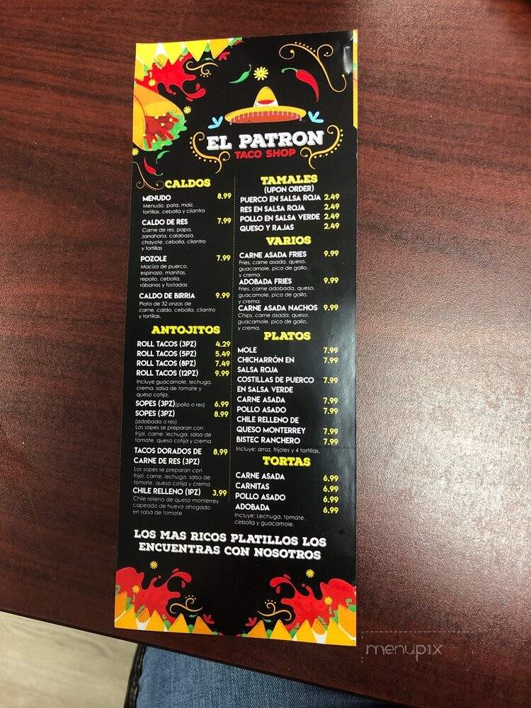 El Patron Taco Shop - Spring Valley, CA menu_pic