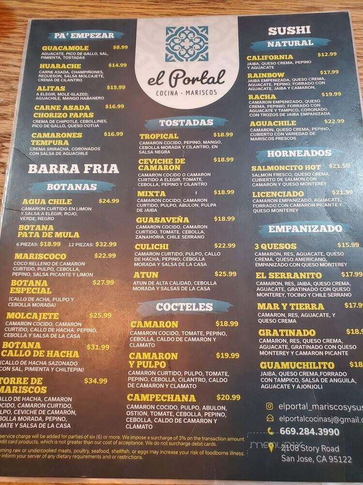 El Portal Cocina Y Mariscos - San Jose, CA menu_pic