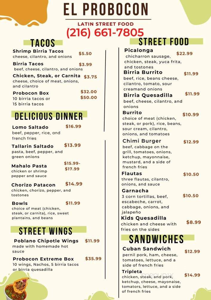 El Probocon - Cleveland, OH menu_pic