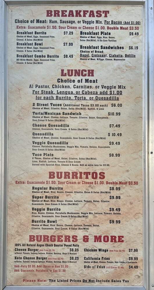 El Ranchero Taco Truck - Benicia, CA menu_pic