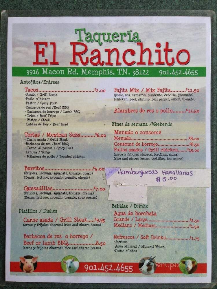 Taqueria El Ranchito - Memphis, TN menu_pic