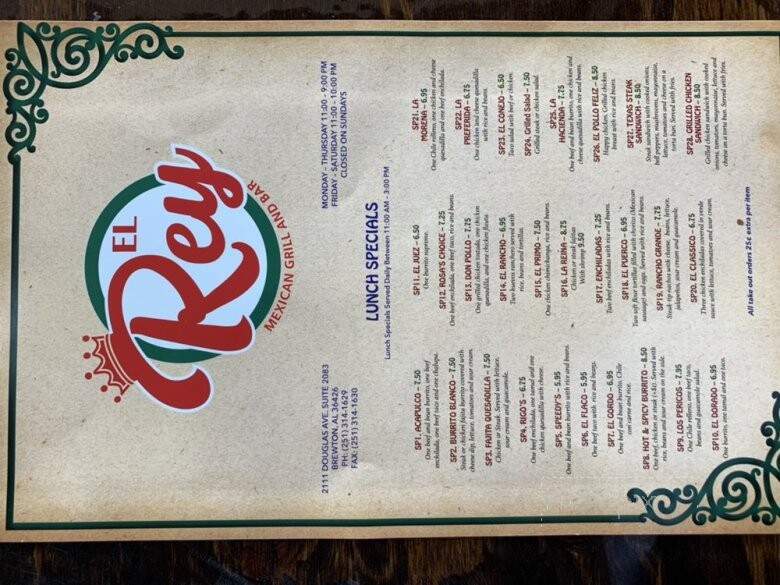 El Rey Mexican Grill & Bar - Brewton, AL menu_pic