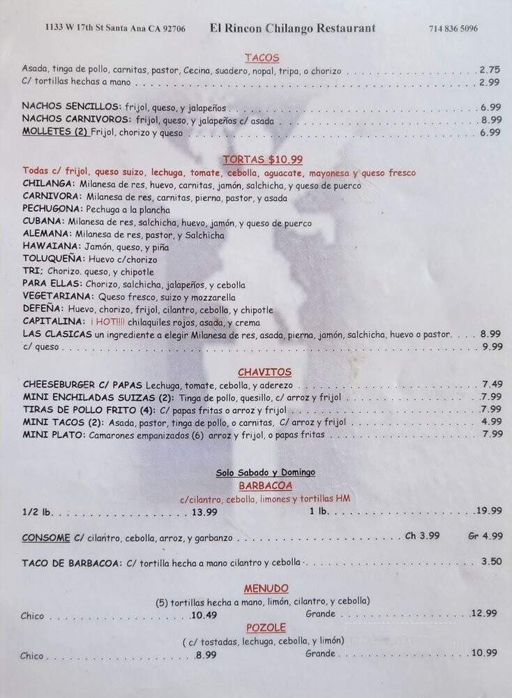 Rincon Chilango El - Santa Ana, CA menu_pic