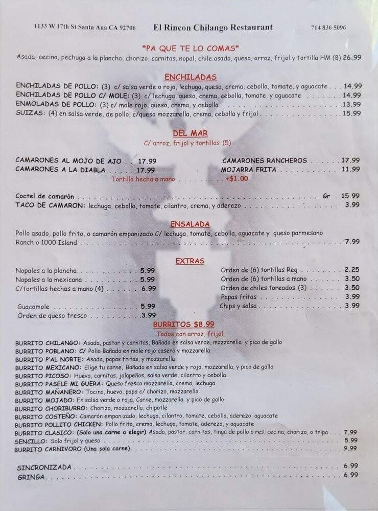 Rincon Chilango El - Santa Ana, CA menu_pic