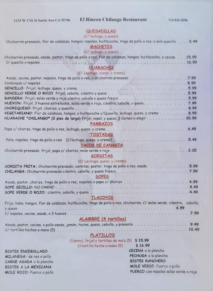 Rincon Chilango El - Santa Ana, CA menu_pic