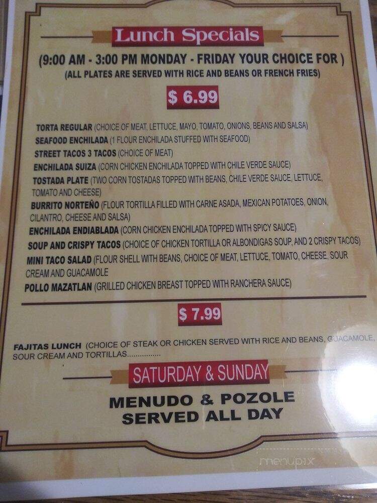 El Rinconcito - Bakersfield, CA menu_pic