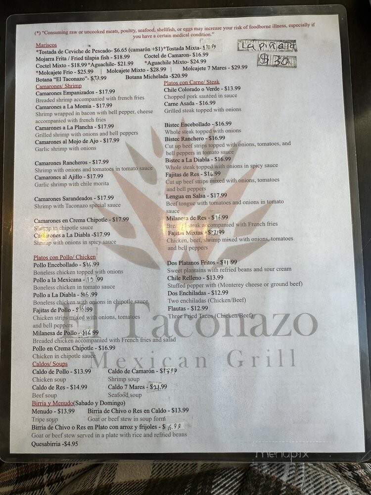 El Taconazo - Daly City, CA menu_pic