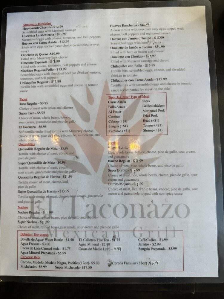El Taconazo - Daly City, CA menu_pic