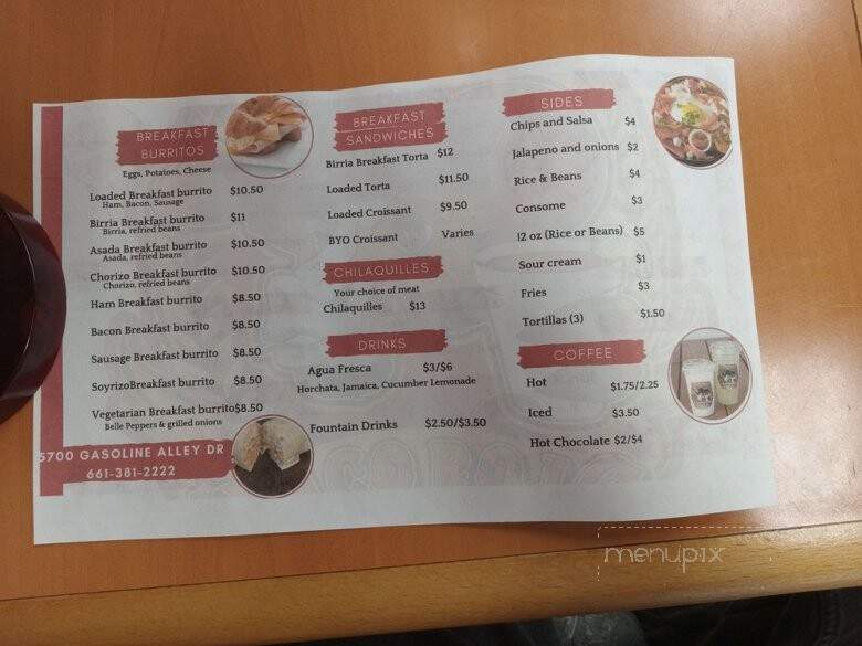 El Taco Rojo Restaurant - Bakersfield, CA menu_pic