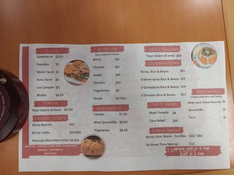 El Taco Rojo Restaurant - Bakersfield, CA menu_pic