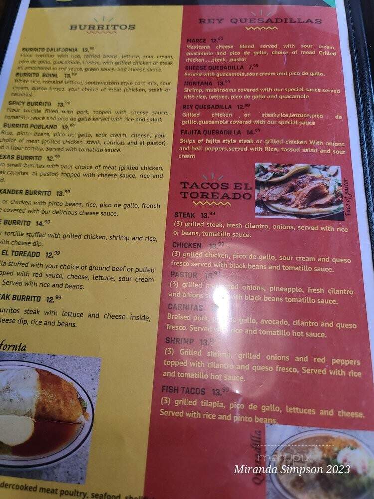 El Toreado Mexican Bar & Grill - West Des Moines, IA menu_pic