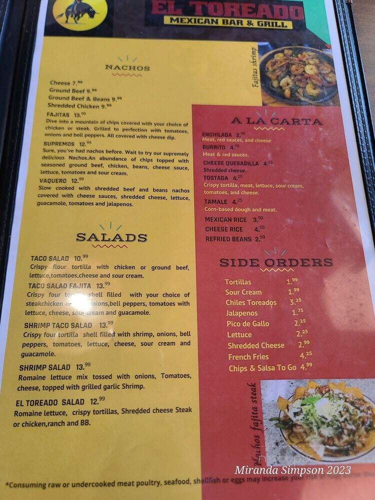 El Toreado Mexican Bar & Grill - West Des Moines, IA menu_pic