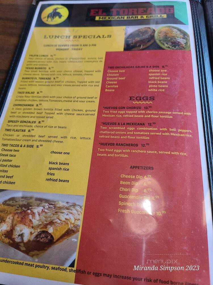El Toreado Mexican Bar & Grill - West Des Moines, IA menu_pic