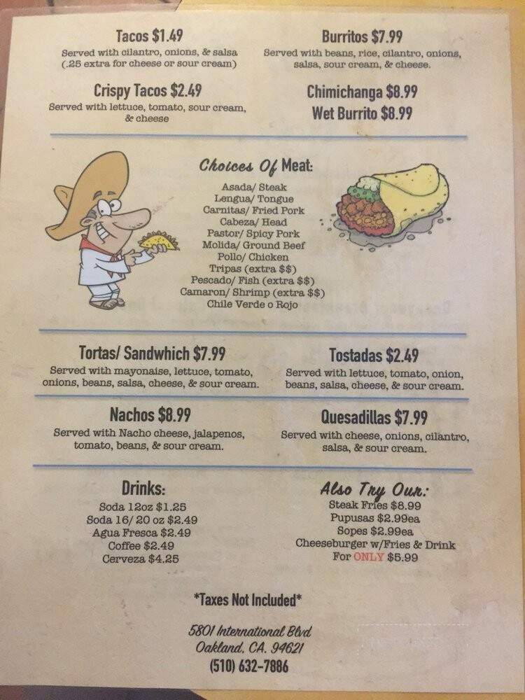 El Torero Taqueria - Oakland, CA menu_pic