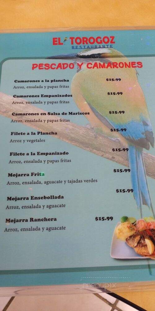 El Torogoz Restaurante - Vallejo, CA menu_pic