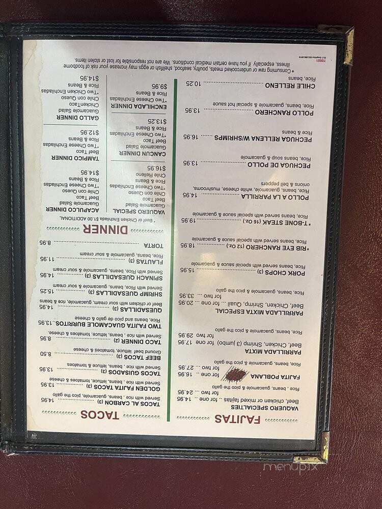 El Vaquero Mexican Restaurant - Houston, TX menu_pic