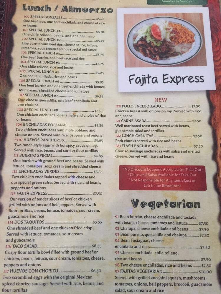 El Baquero Wes Restaurant - Orange, VA menu_pic
