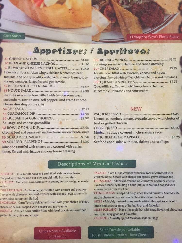 El Baquero Wes Restaurant - Orange, VA menu_pic