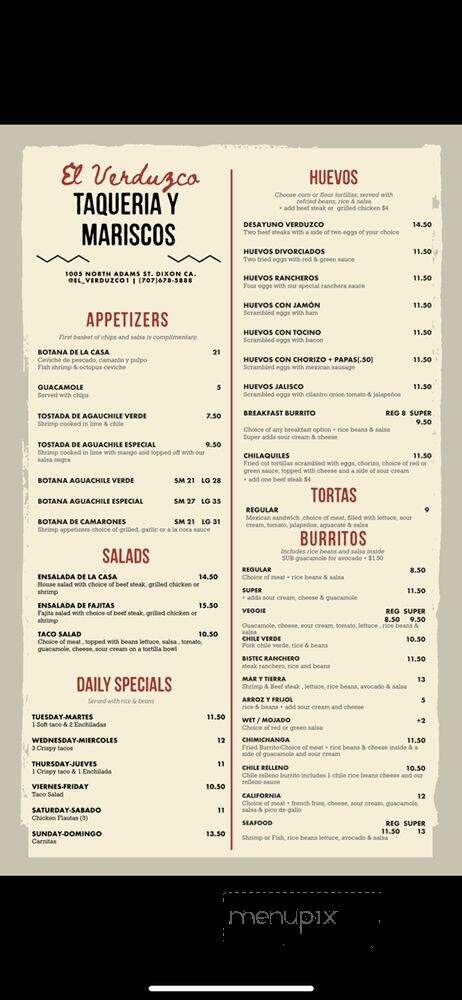 Tacos El Verdusco - Dixon, CA menu_pic