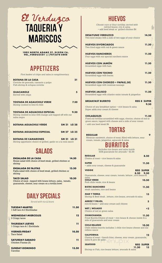Tacos El Verdusco - Dixon, CA menu_pic