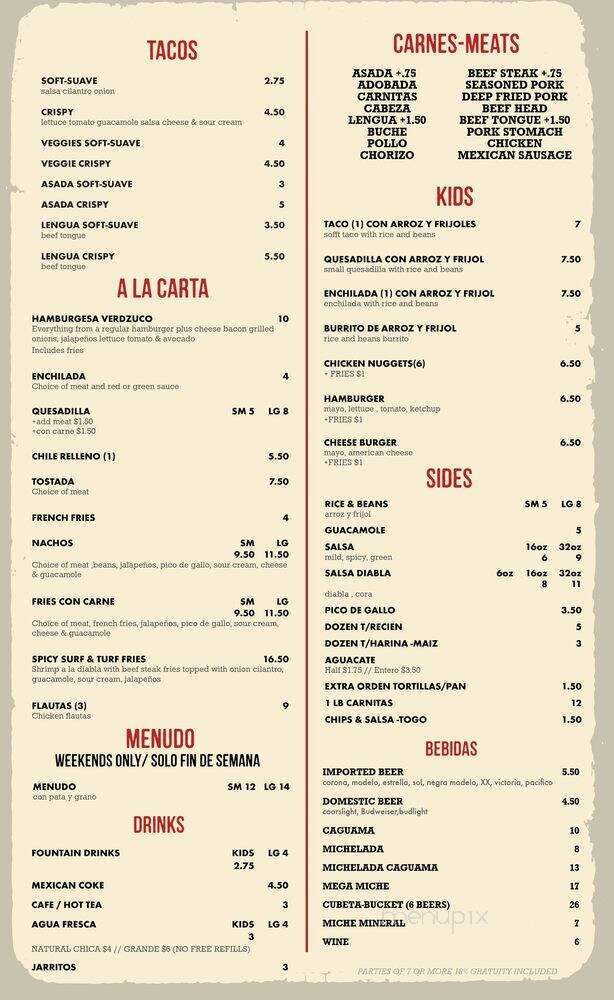 Tacos El Verdusco - Dixon, CA menu_pic