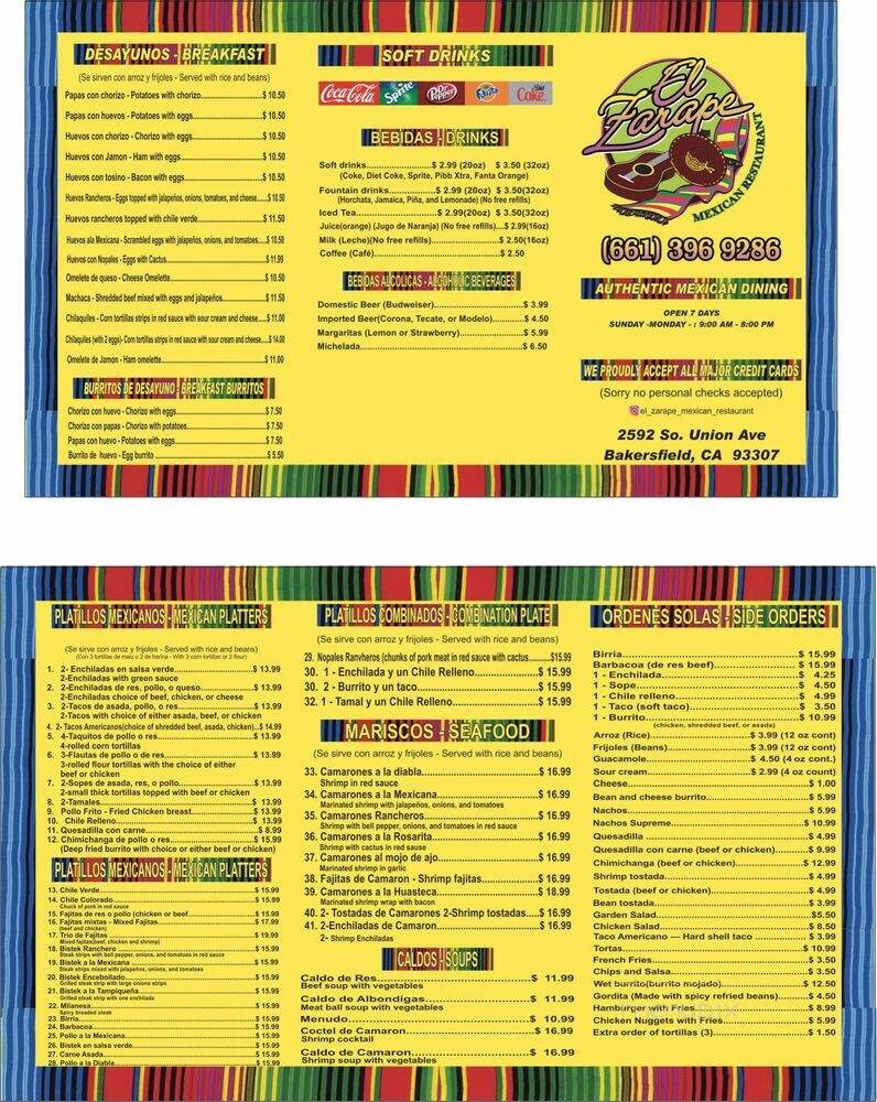 El Zarape Mexican Food Restaurant - Bakersfield, CA menu_pic