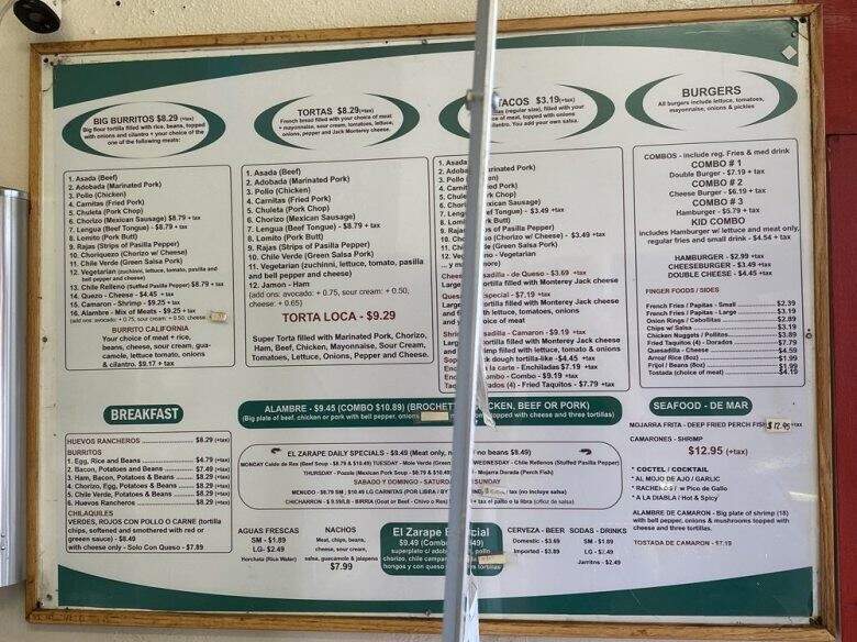 El Zarape - Santa Barbara, CA menu_pic