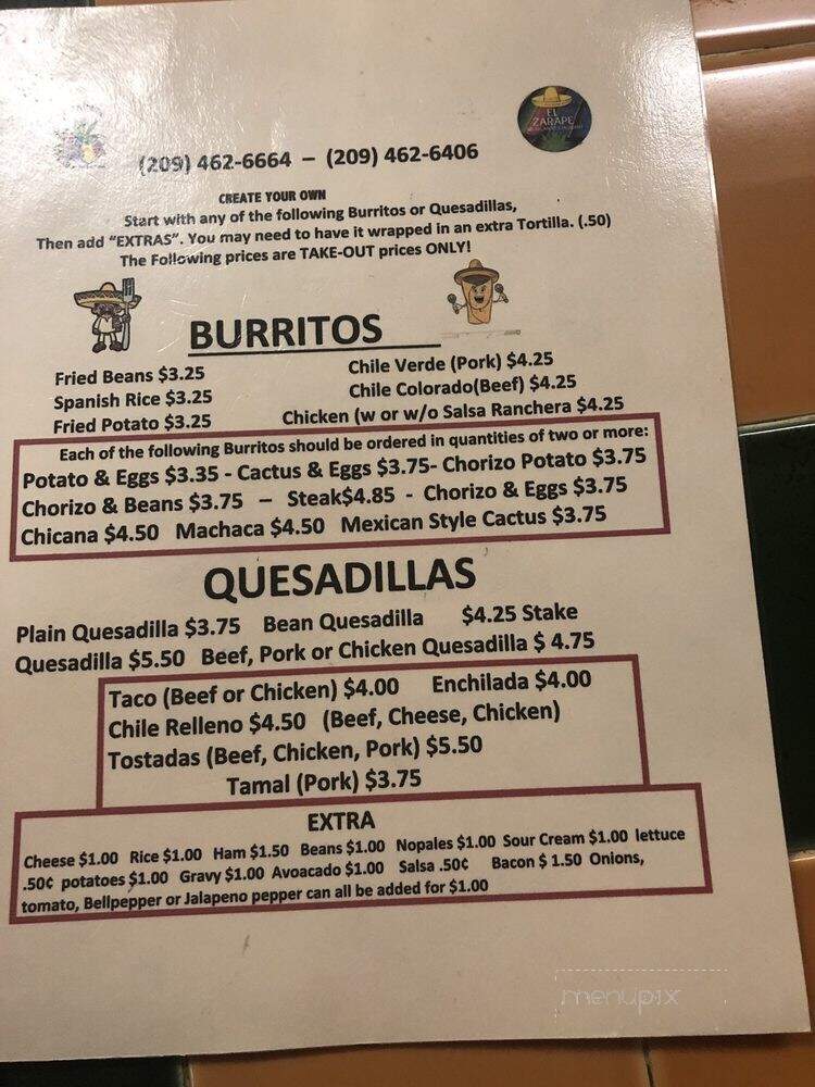 El Zarape Restaurant - Stockton, CA menu_pic