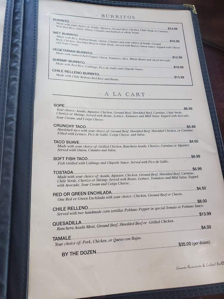 Encanto Mexican Restaurant and Cocktail Bar - Visalia, CA menu_pic