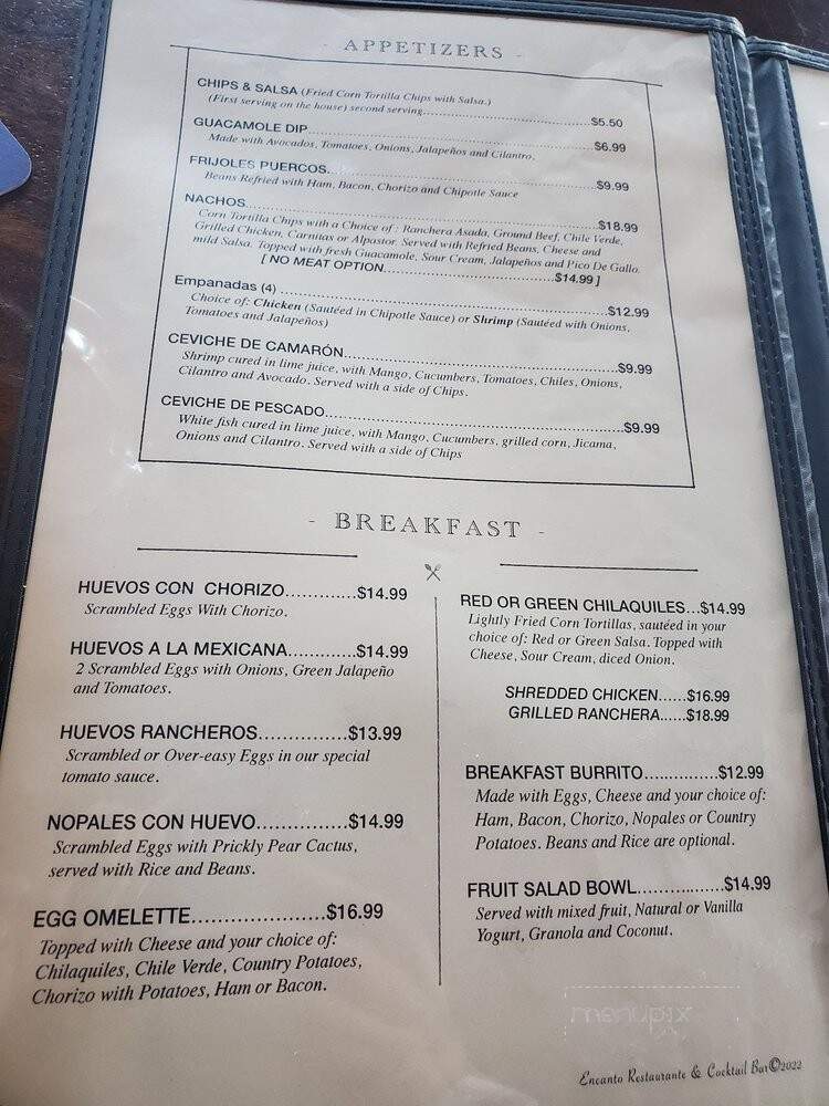 Encanto Mexican Restaurant and Cocktail Bar - Visalia, CA menu_pic