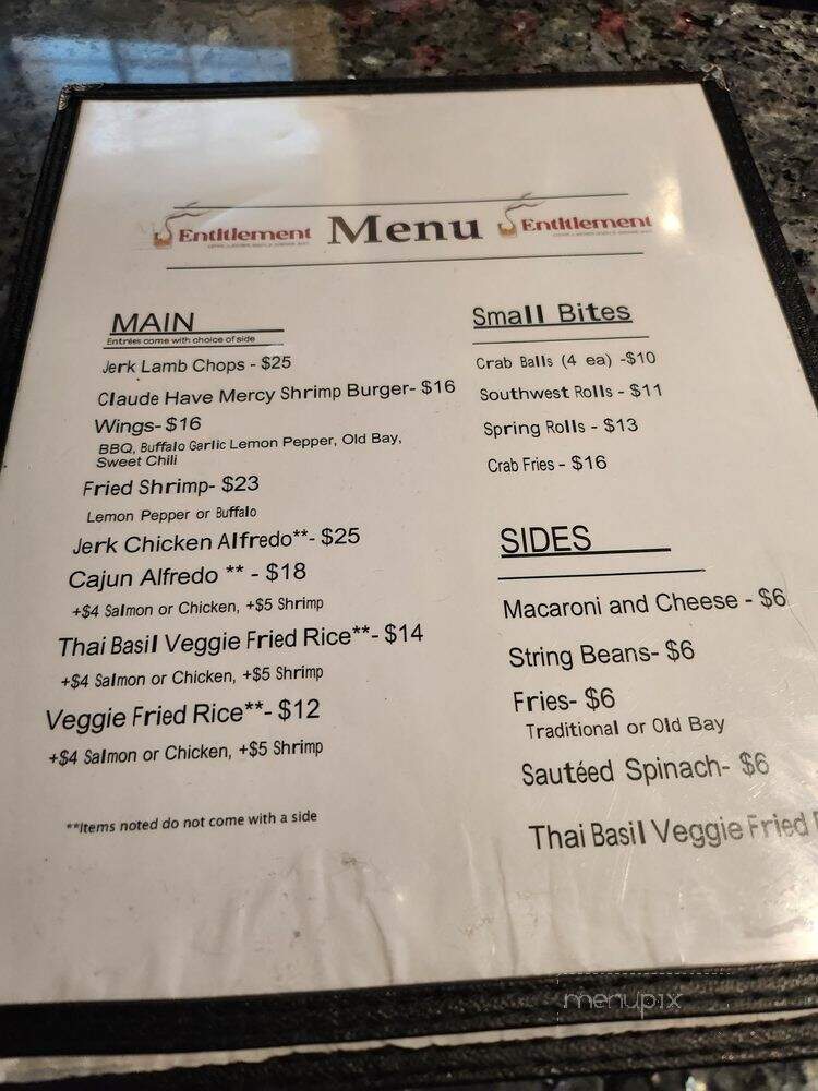 Entitlement Restaurant & lounge - Washington, DC menu_pic