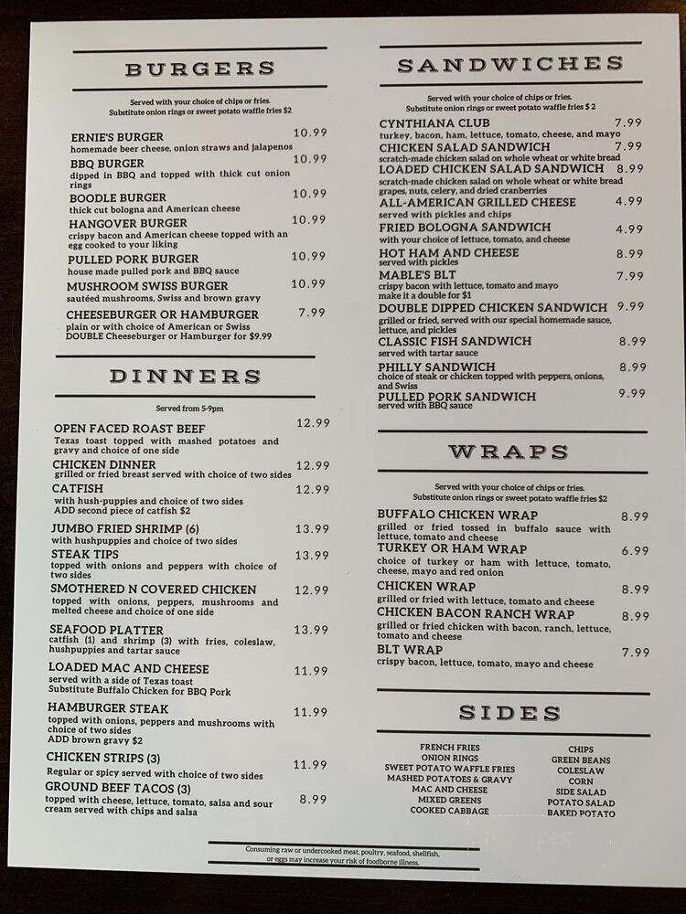 Ernies Sports Bar - Cynthiana, KY menu_pic