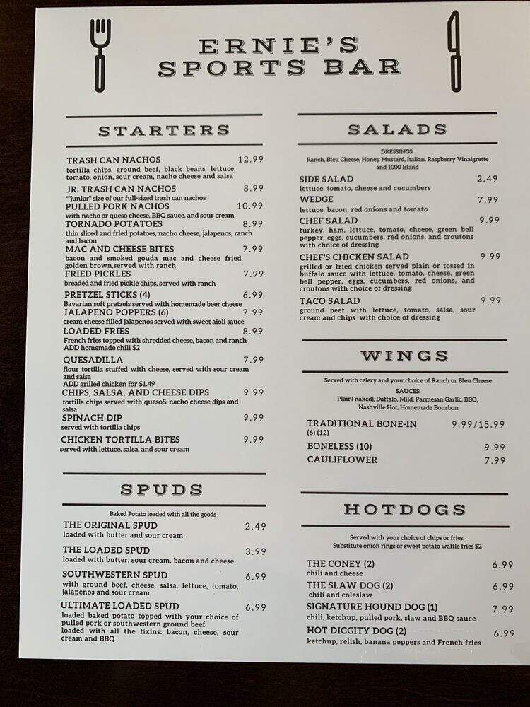 Ernies Sports Bar - Cynthiana, KY menu_pic
