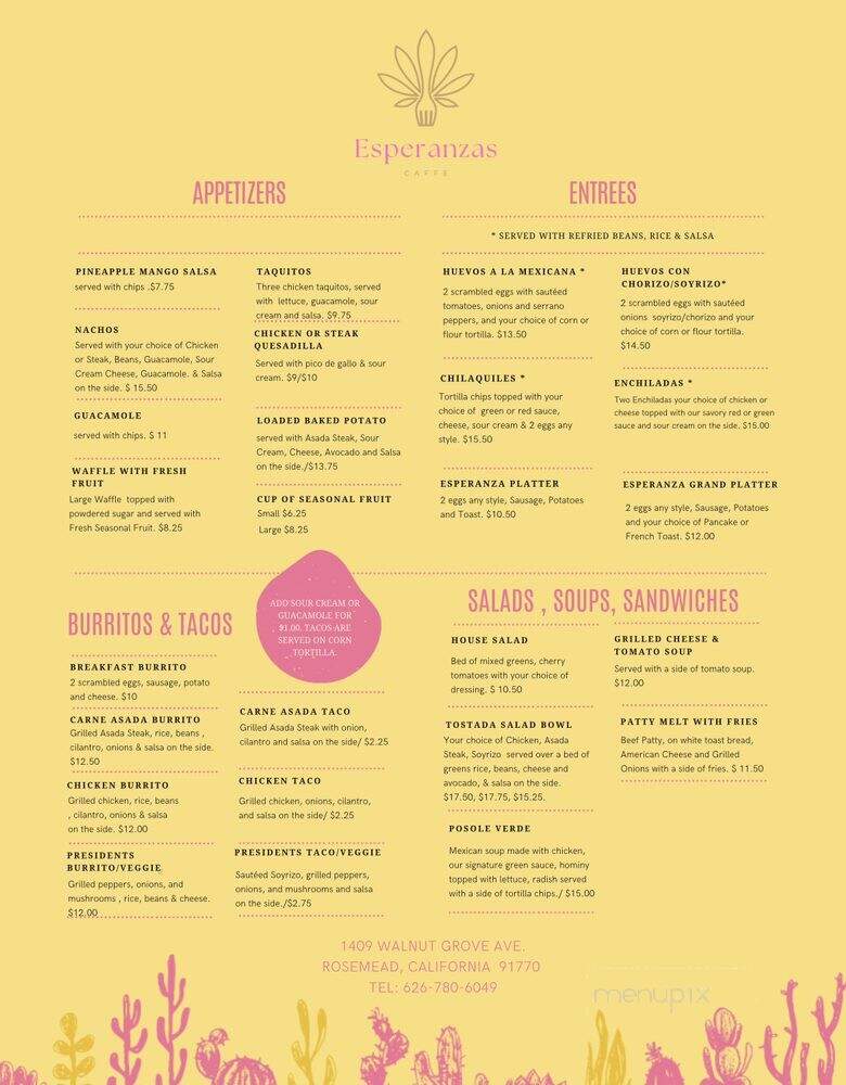 Esperanza's Caffe - Rosemead, CA menu_pic