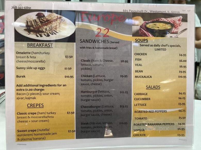 Europe 22 - Westmont, IL menu_pic