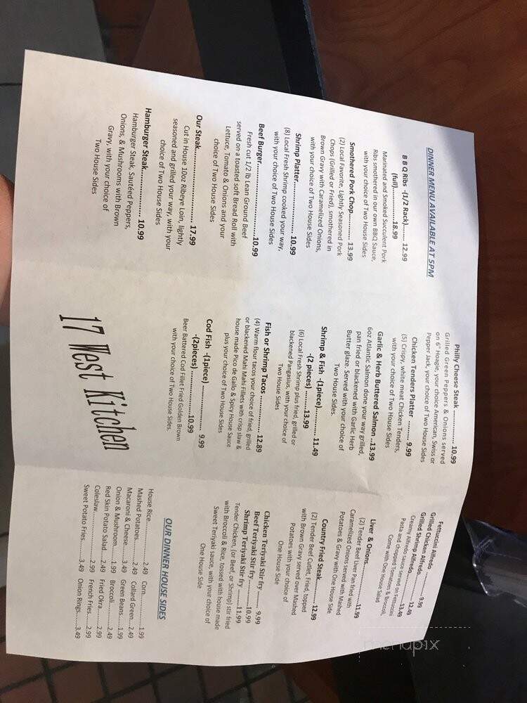 Eva's 17 West Kitchen - Yemassee, SC menu_pic