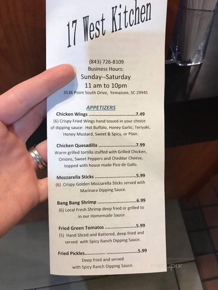 Eva's 17 West Kitchen - Yemassee, SC menu_pic