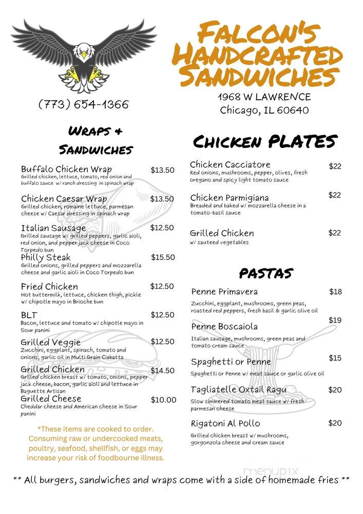 Falcon's Handcrafted Sandwiches - Chicago, IL menu_pic