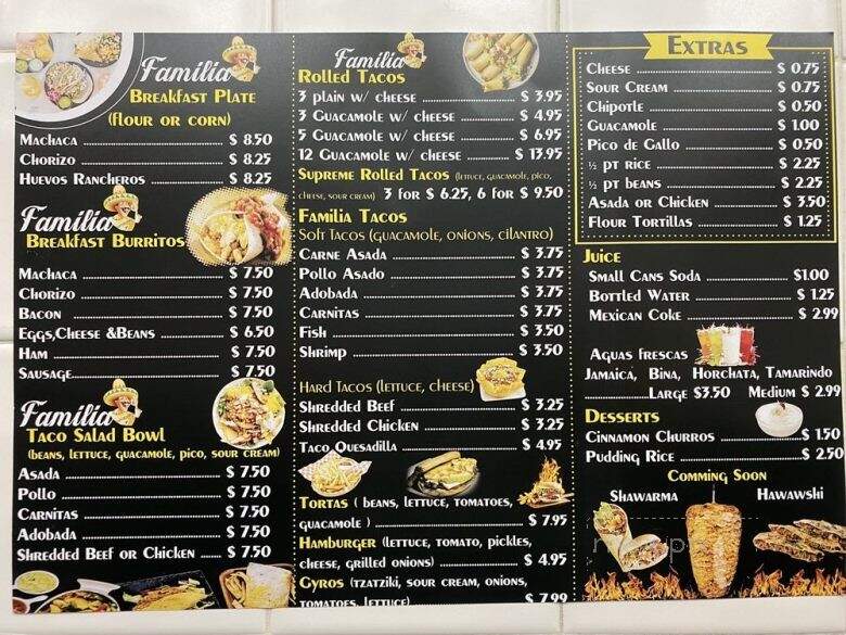 Familia Restaurant Grill - Temecula, CA menu_pic