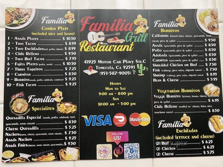 Familia Restaurant Grill - Temecula, CA menu_pic