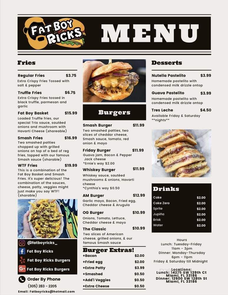 Fat Boy Ricks Burgers - Miami, FL menu_pic