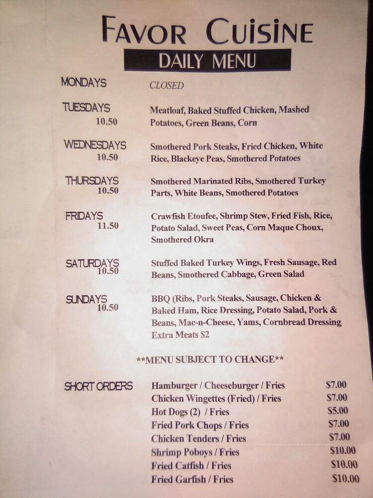 Favor Cuisine - Lafayette, LA menu_pic