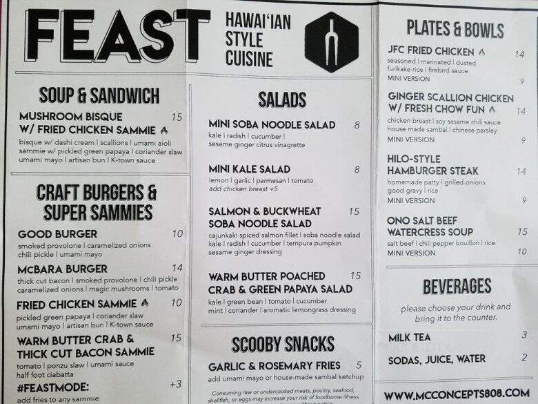 Feast @ Cafe Anasia - Honolulu, HI menu_pic