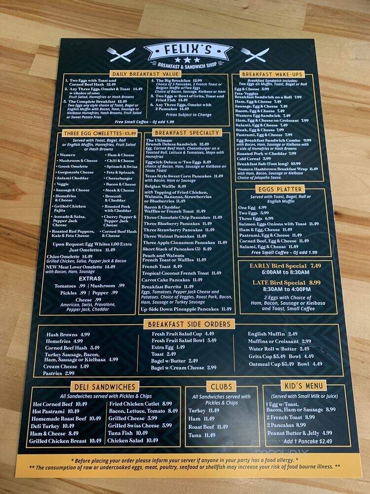 Felixs Breakfast & Sandwich - Springfield, MA menu_pic