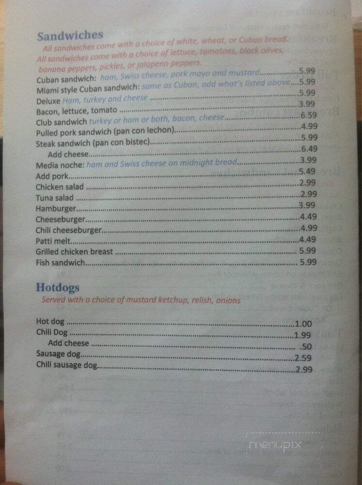Felix's Cafe - Homestead, FL menu_pic