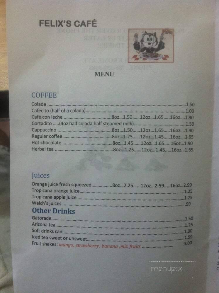 Felix's Cafe - Homestead, FL menu_pic